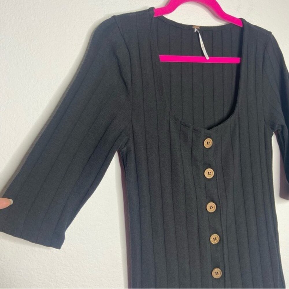 Free People Black Central Park Ribbed Top Size L - Picture 4 of 6